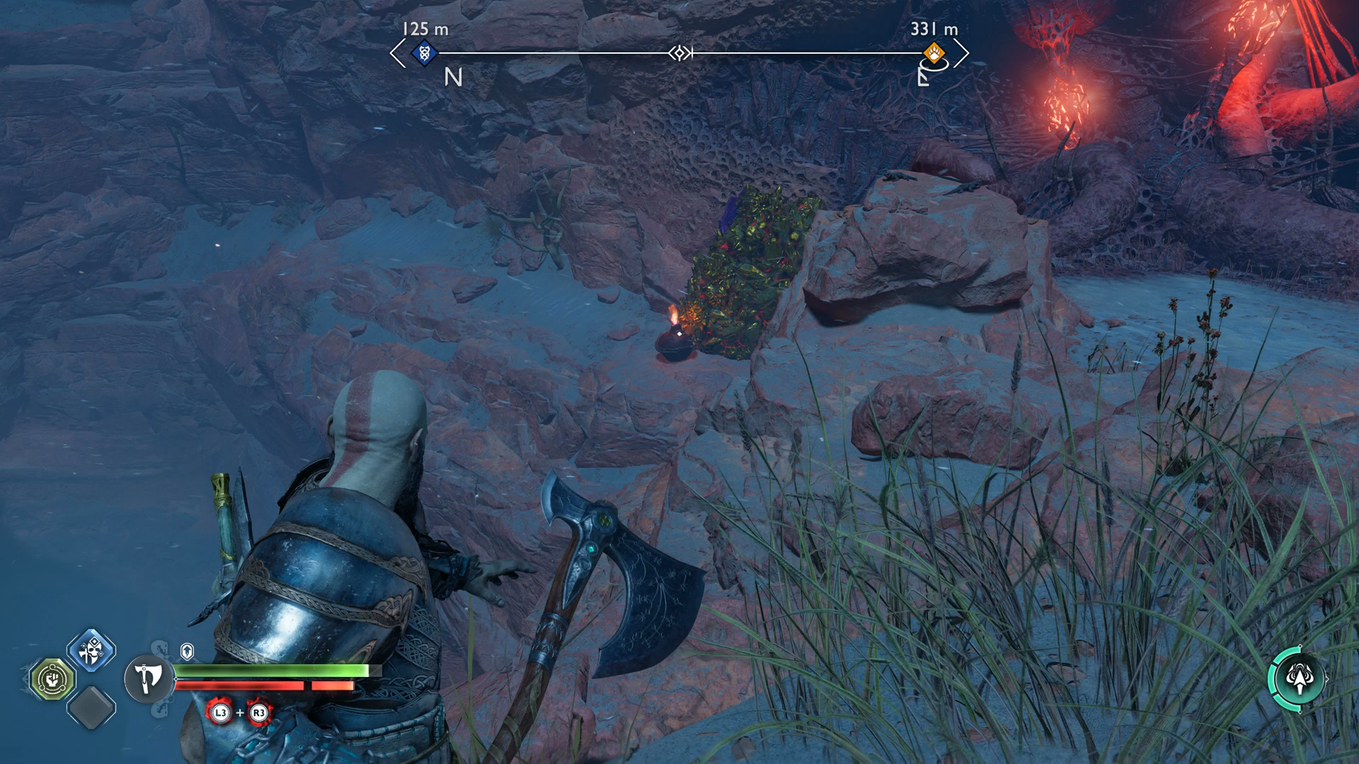 Kratos finding a new vantage point to clear a path forward in God of War Ragnarok