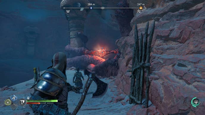 Kratos throwing his axe through a dark elf hive node in God of War Ragnarok