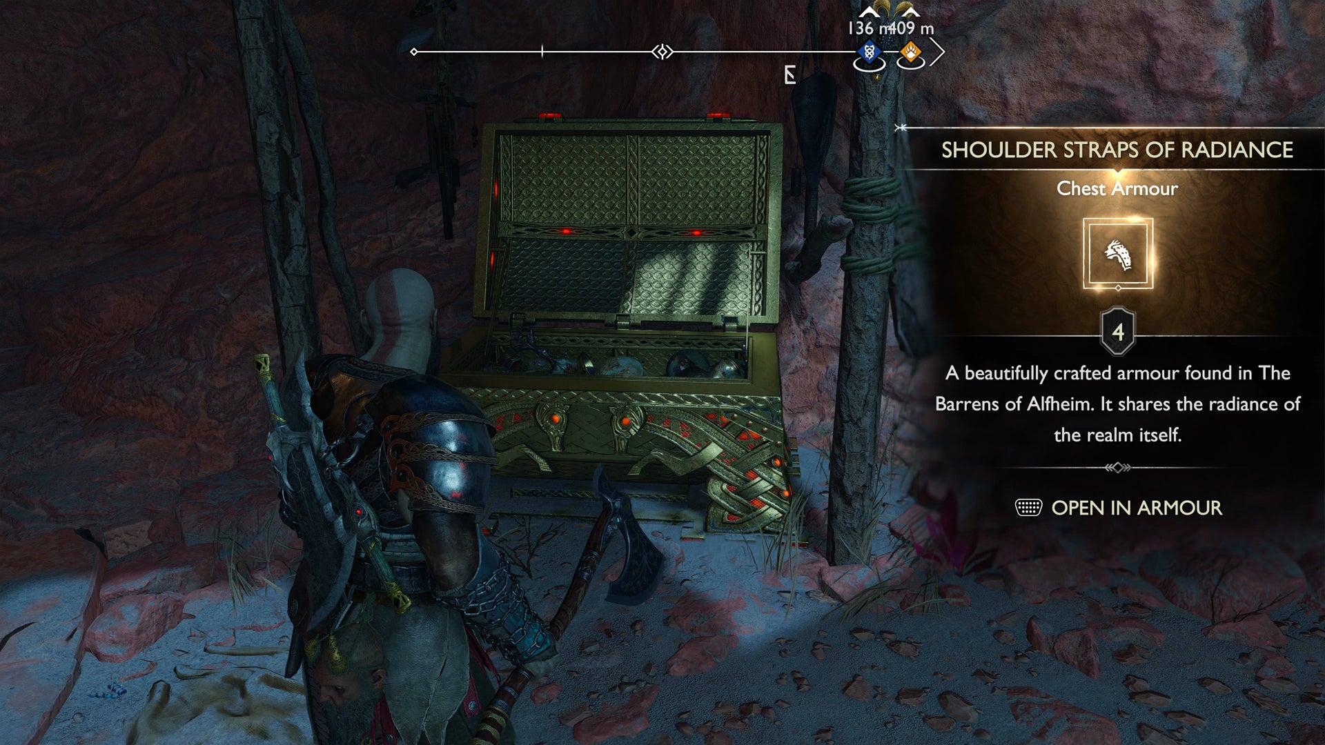 Kratos sliding open a golden chest in God of War Ragnarok - 23