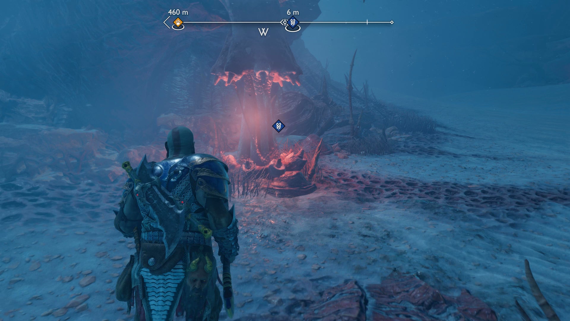 Kratos slicing the final piece of desert hive material to complete Secret of the Sands in God of War Ragnarok - 24