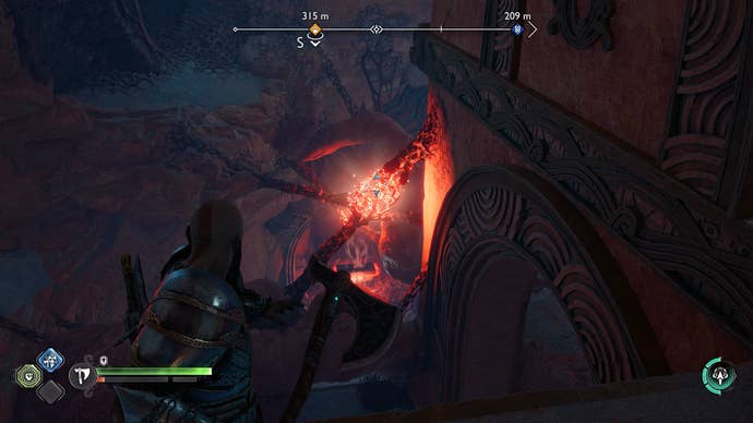 Kratos clearing out dark elf hive material during Secret of the Sands in God of War Ragnarok