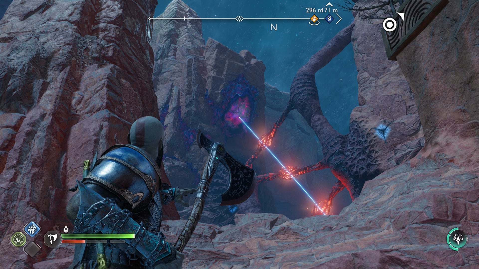 Kratos hollowing out a grapple point in the Below in God of War Ragnarok - 10