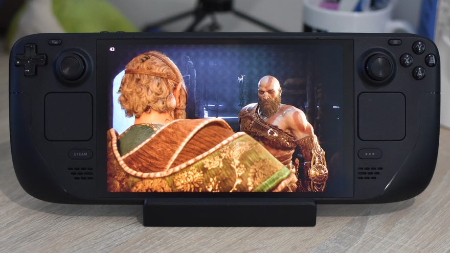 God of War Ragnarok running on a Steam Deck OLED.