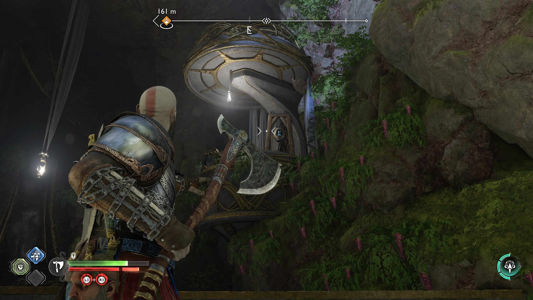 Kratos looking up at the final Nornir Bell in the Temple of Light in God of War Ragnarok - 56