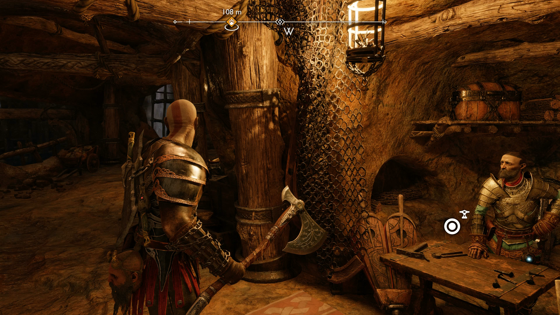 Kratos visiting Sindri&rsquo;s Shop in The Applecore in God of War Ragnarok