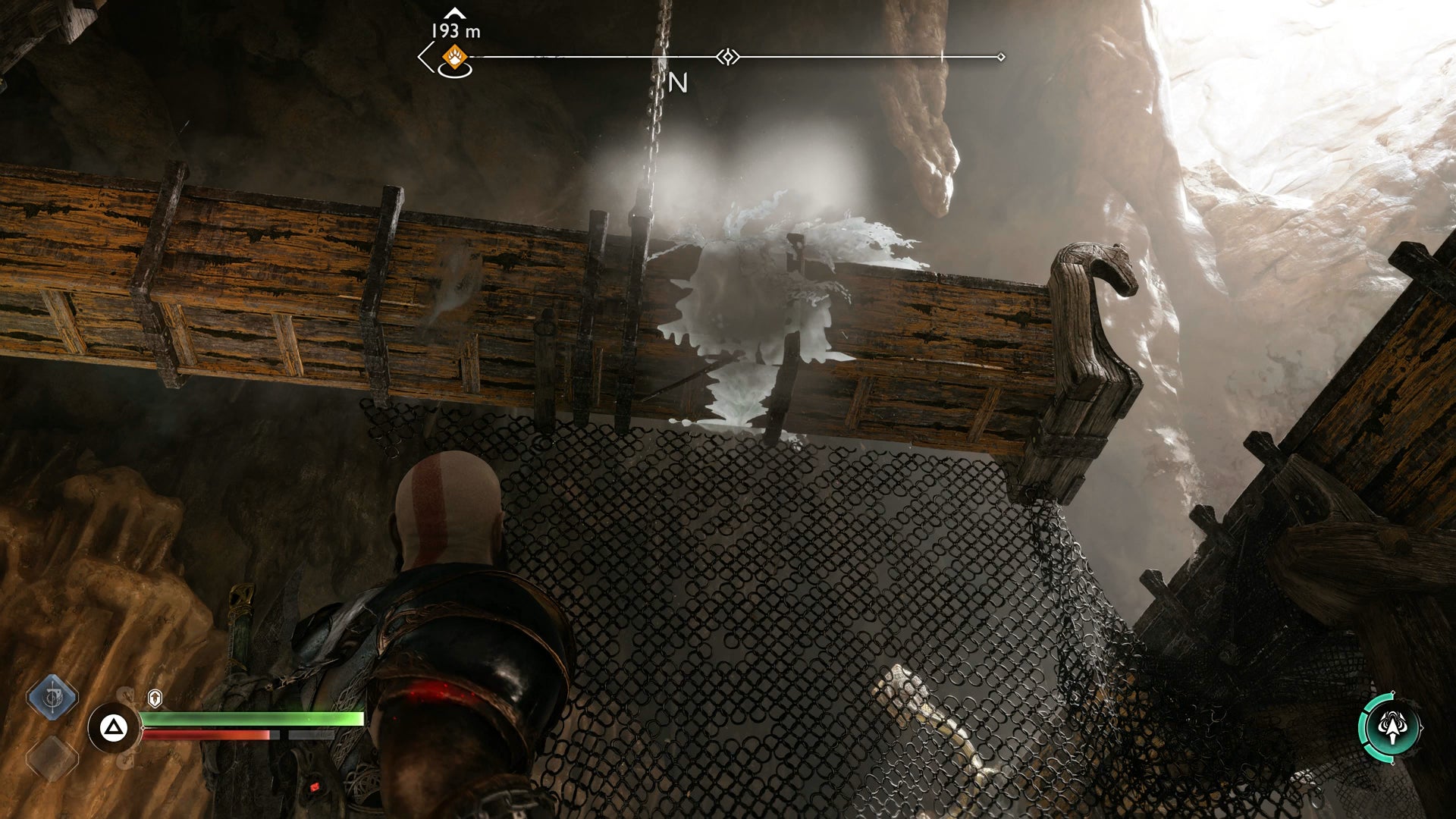 Kratos directing water to raise a lift in The Applecore in God of War Ragnarok - 29