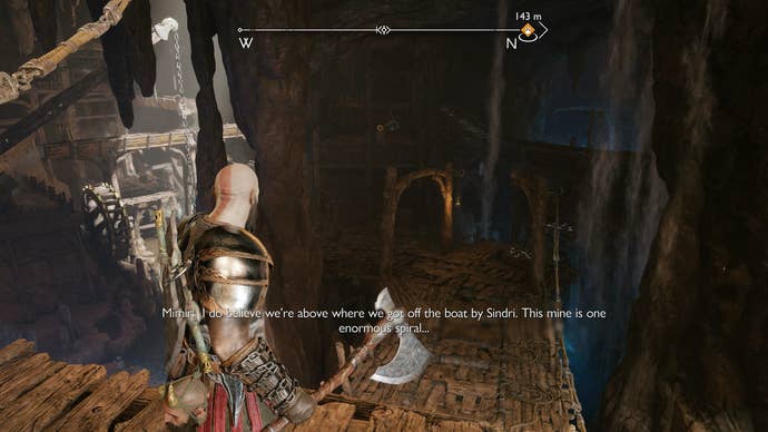 Kratos uncovering a hidden route back to the start of The Applecore in God of War Ragnarok