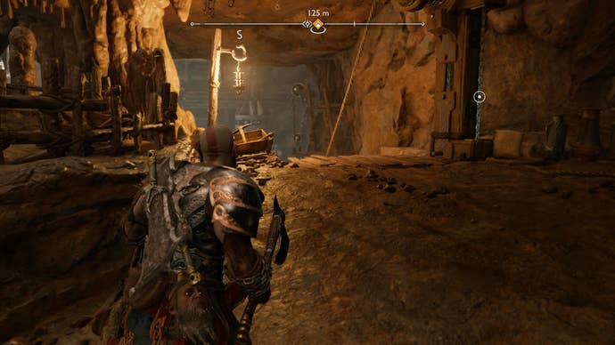 Kratos releasing a zipwire in The Applecore in God of War Ragnarok