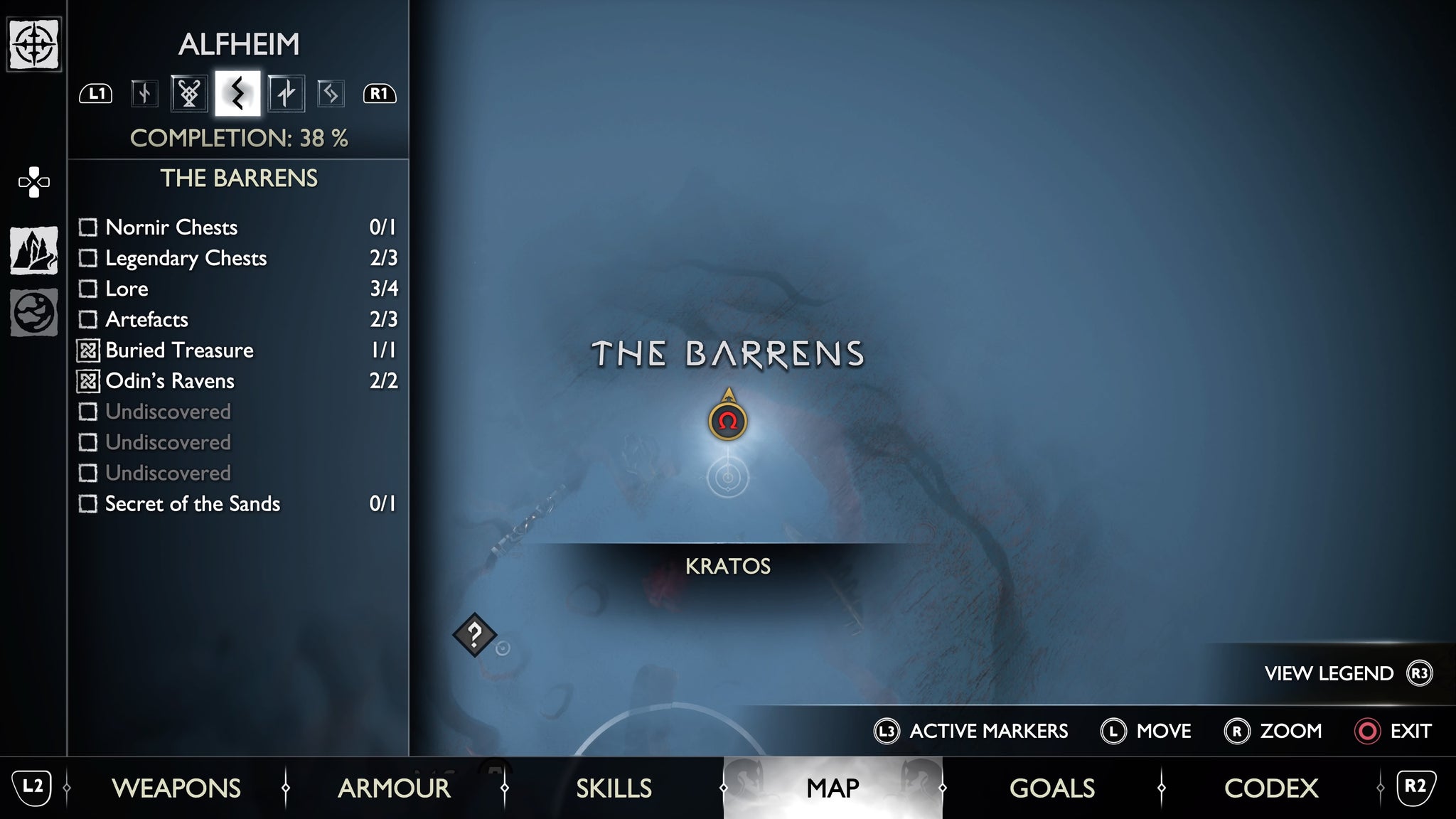 The map location of the Nornir Chest in The Barrens in God of War Ragnarok - 57