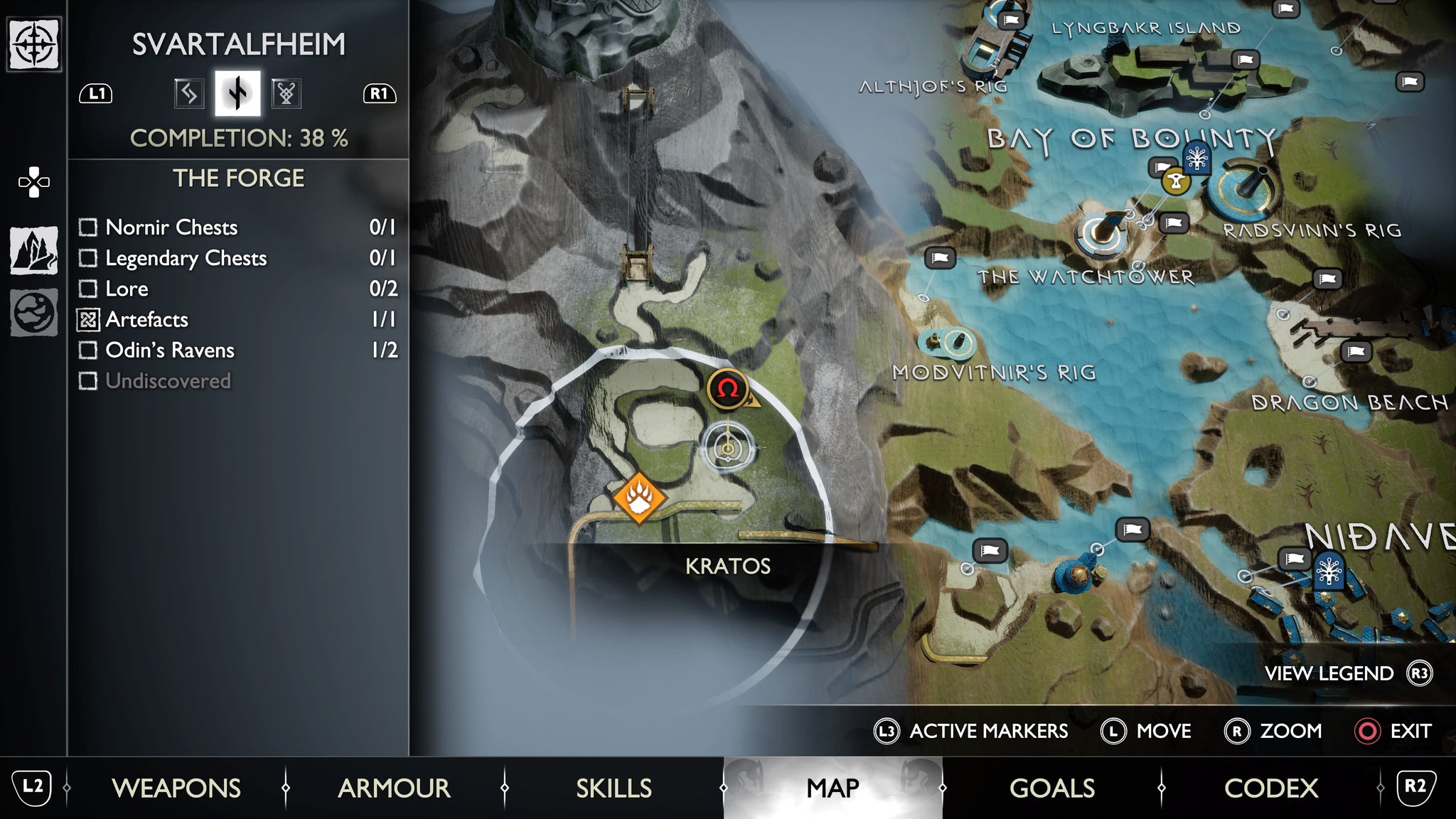 The map location of the Nornir Chest on top of The Forge in God of War Ragnarok - 26