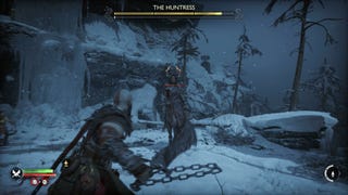 Kratos squaring off against The Huntress in God of War Ragnarok