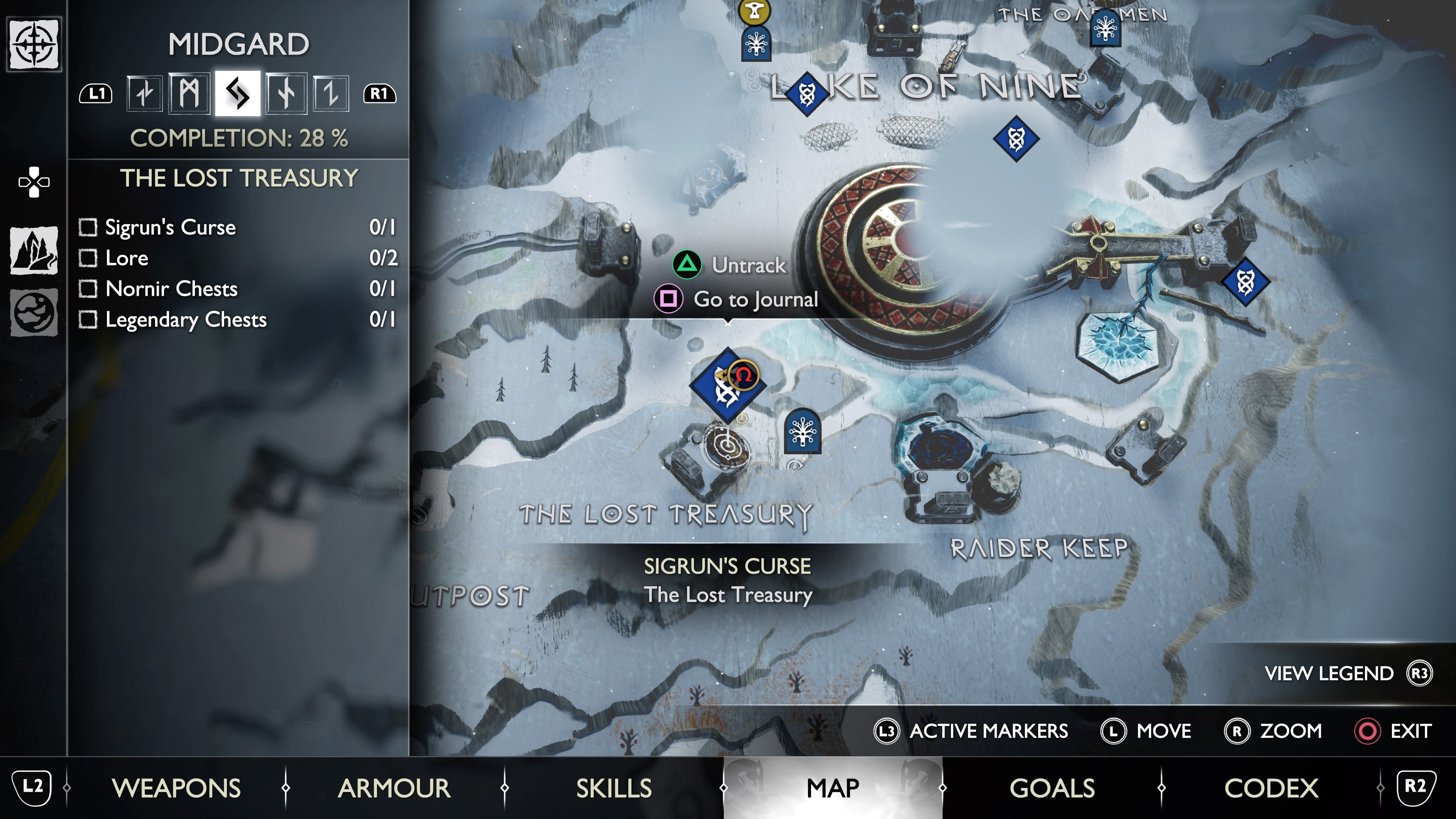 A map view of the Lost Treasury Nornir Chest in God of War Ragnarok