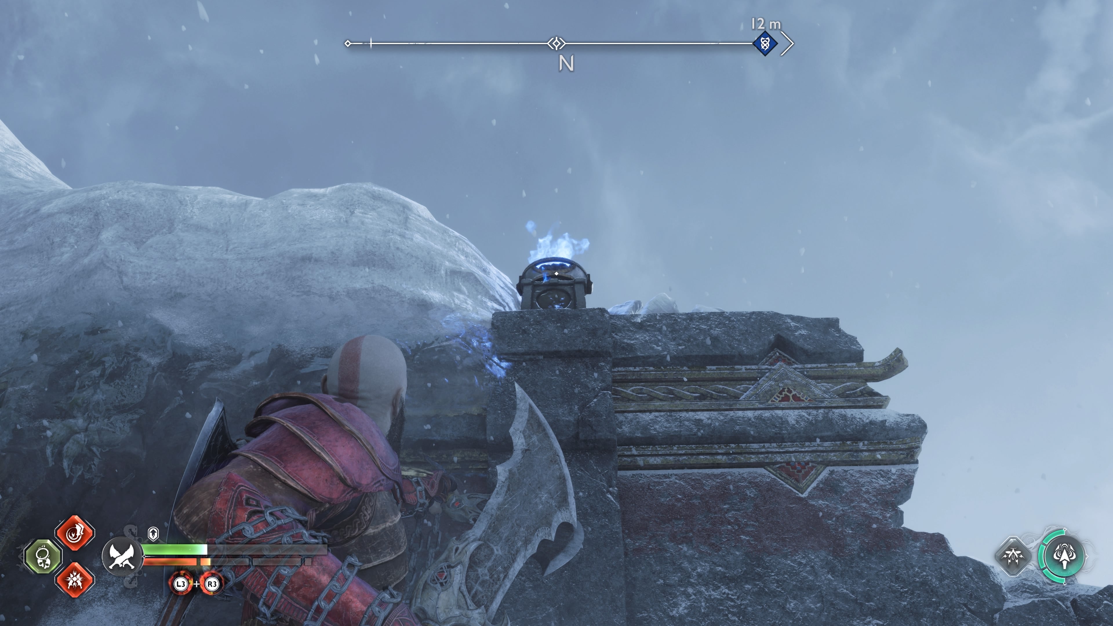 Kratos lighting the first Nornir brazier in The Lost Treasury in God of War Ragnarok