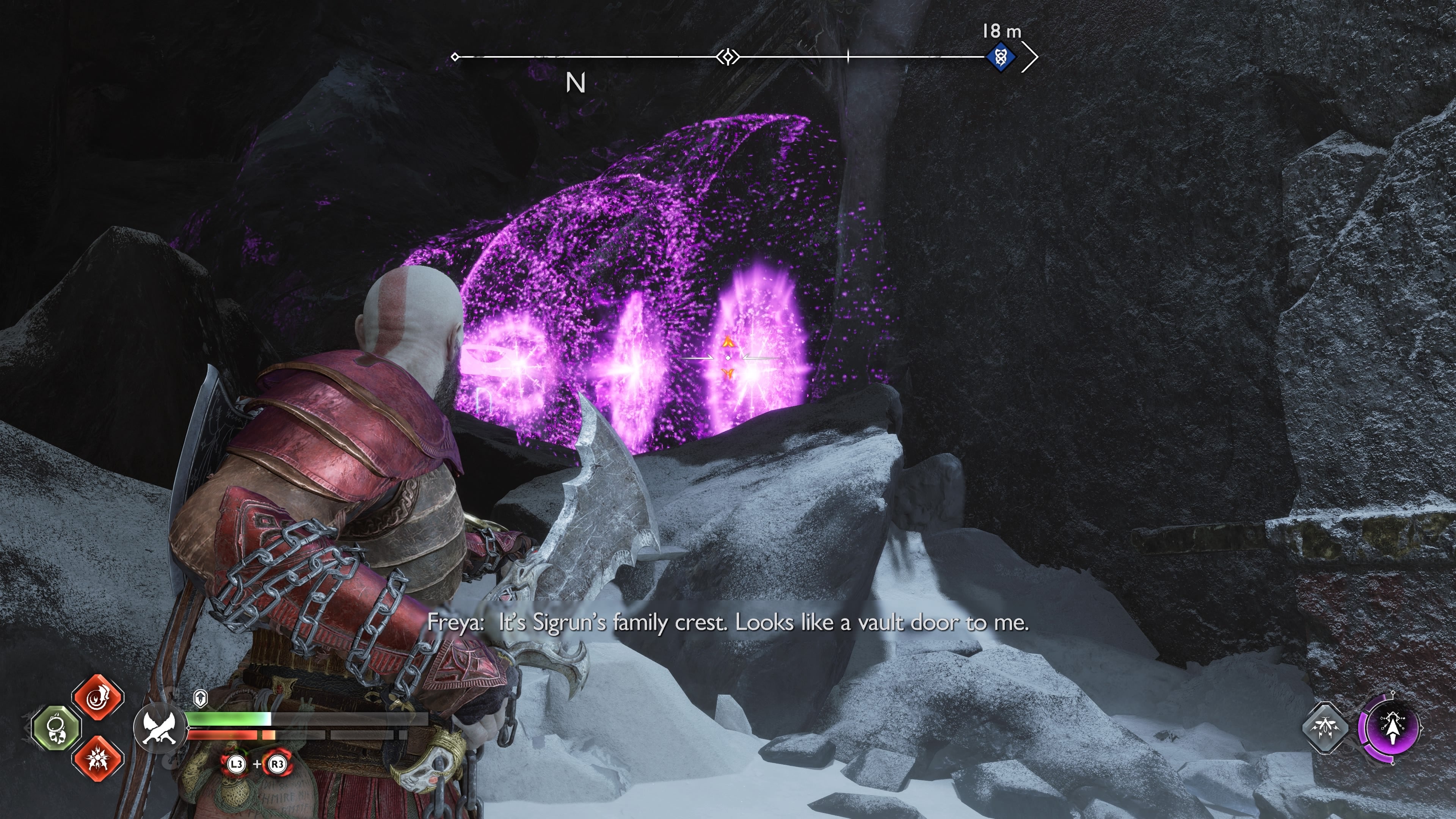 Kratos lighting the third Nornir brazier in The Lost Treasury in God of War Ragnarok