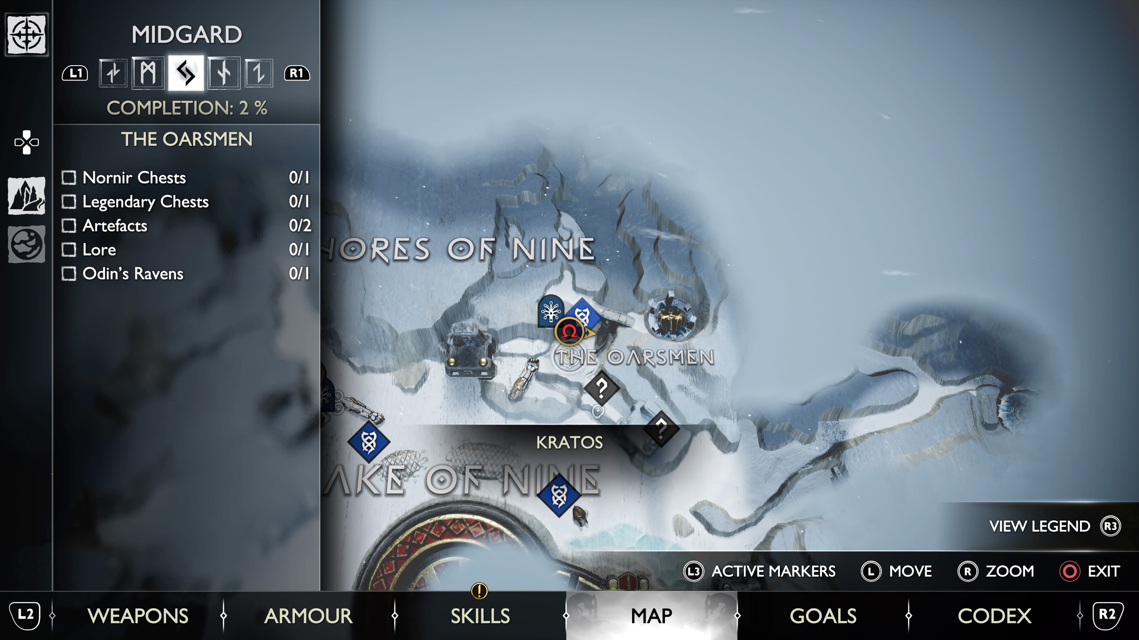 A map view of The Oarsmen Nornir Chest in God of War Ragnarok