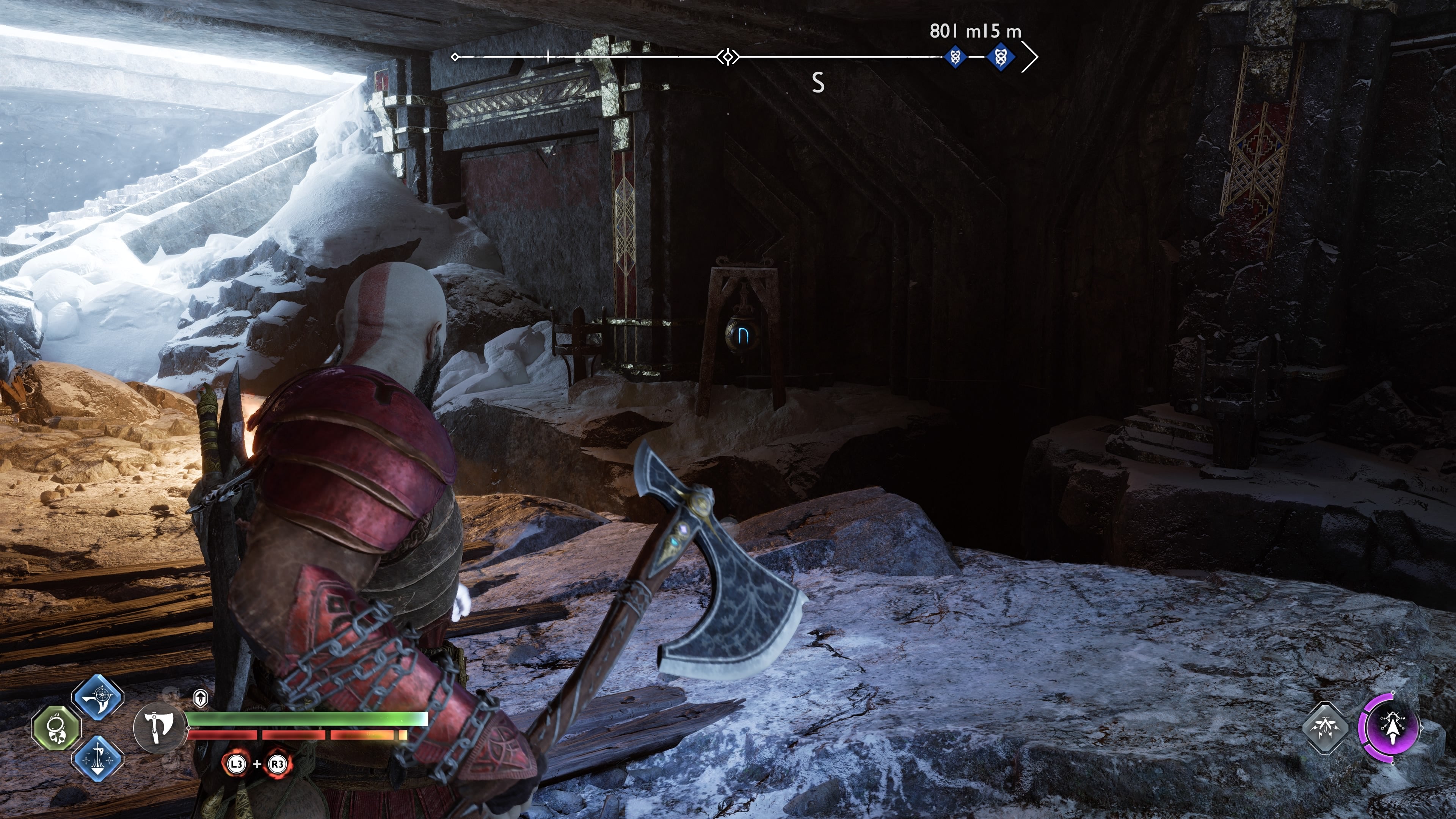 Kratos hitting the second Nornir Bell in The Oarsmen in God of War Ragnarok