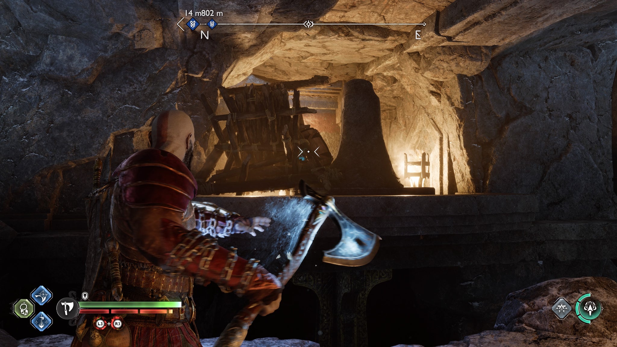 Kratos destroying a barrier in The Oarsmen in God of War Ragnarok - 121