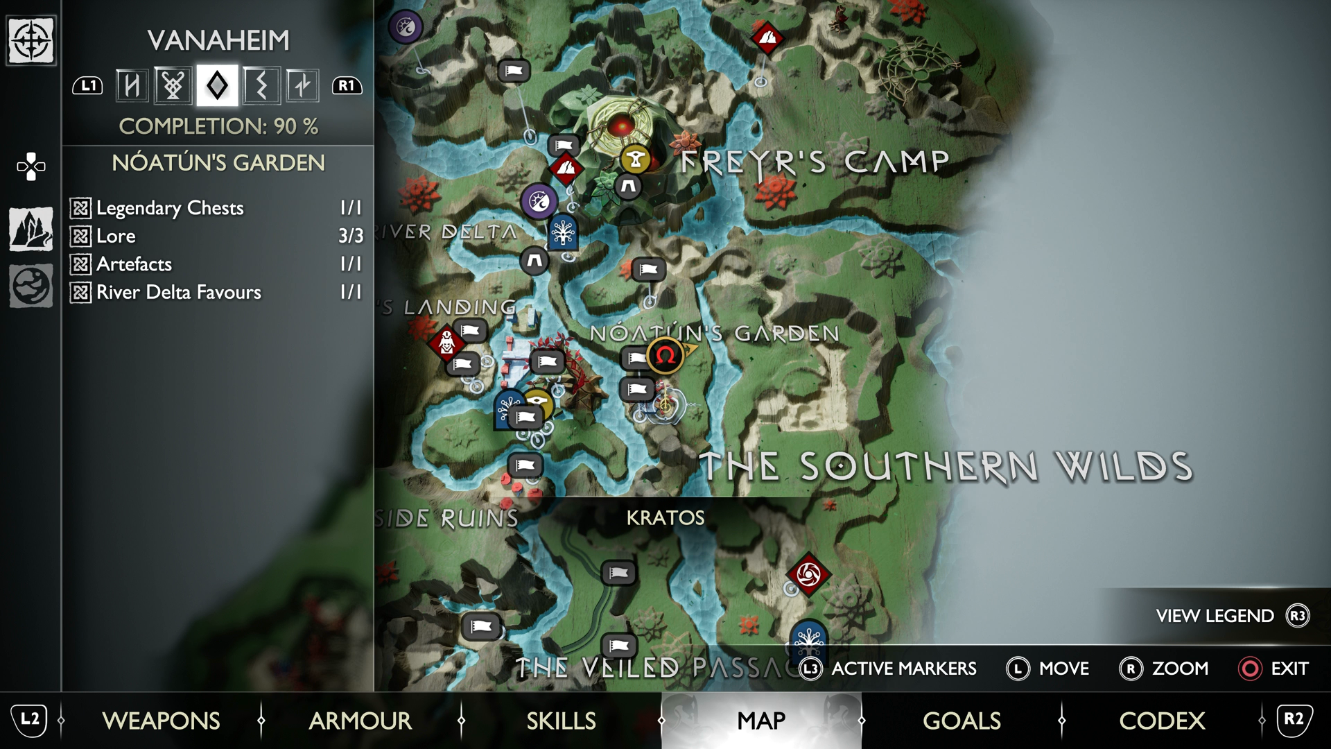 A map view of where to find the Troll statue in Vanaheim in God of War Ragnarok