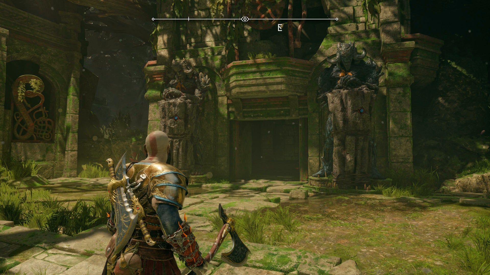 Kratos standing in front of Golrab of the Frost and Ashes in God of War Ragnarok - 15