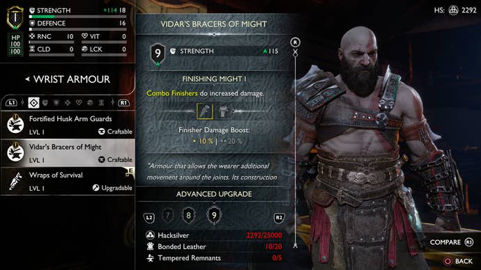 A view of the fully-upgraded Vidar's Bracers of Might in God of War Ragnarok