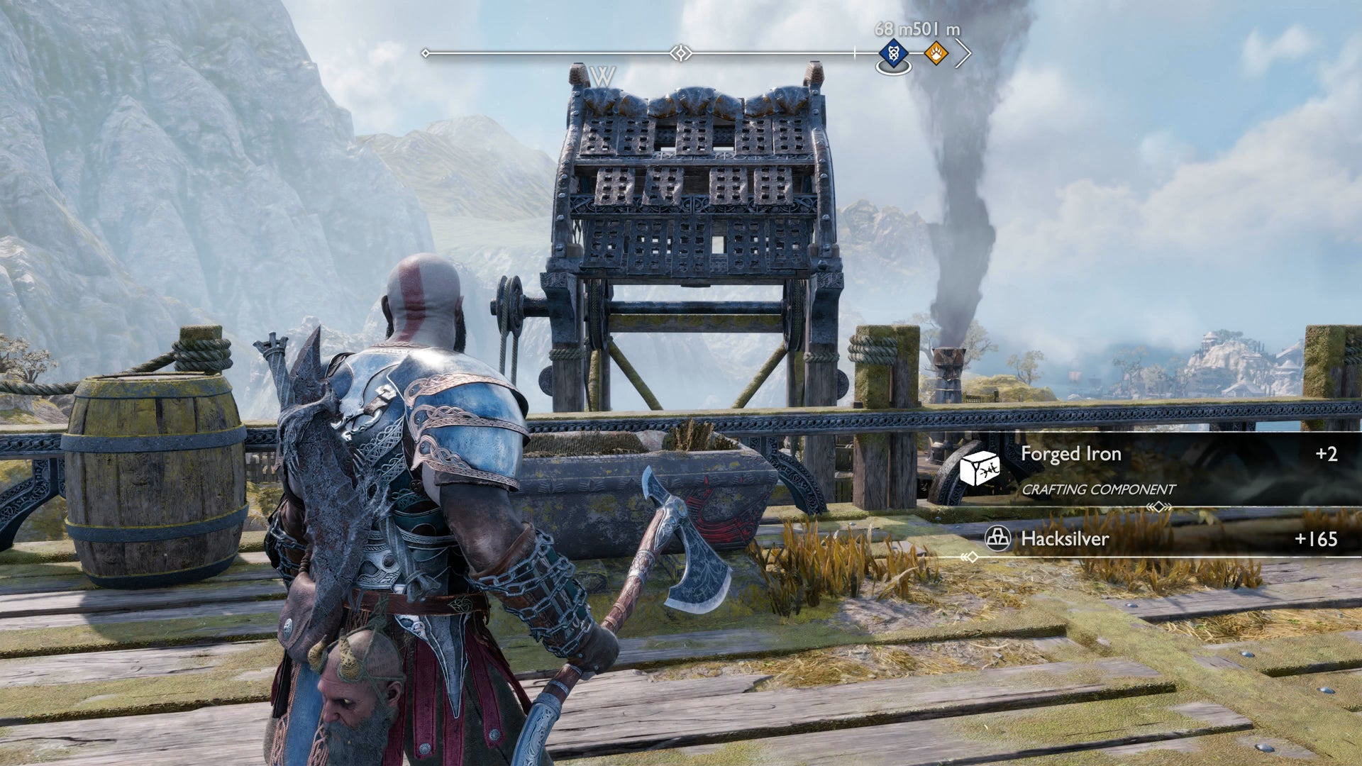 A cache of items on a Lyngbakr's head in God of War Ragnarok - 13