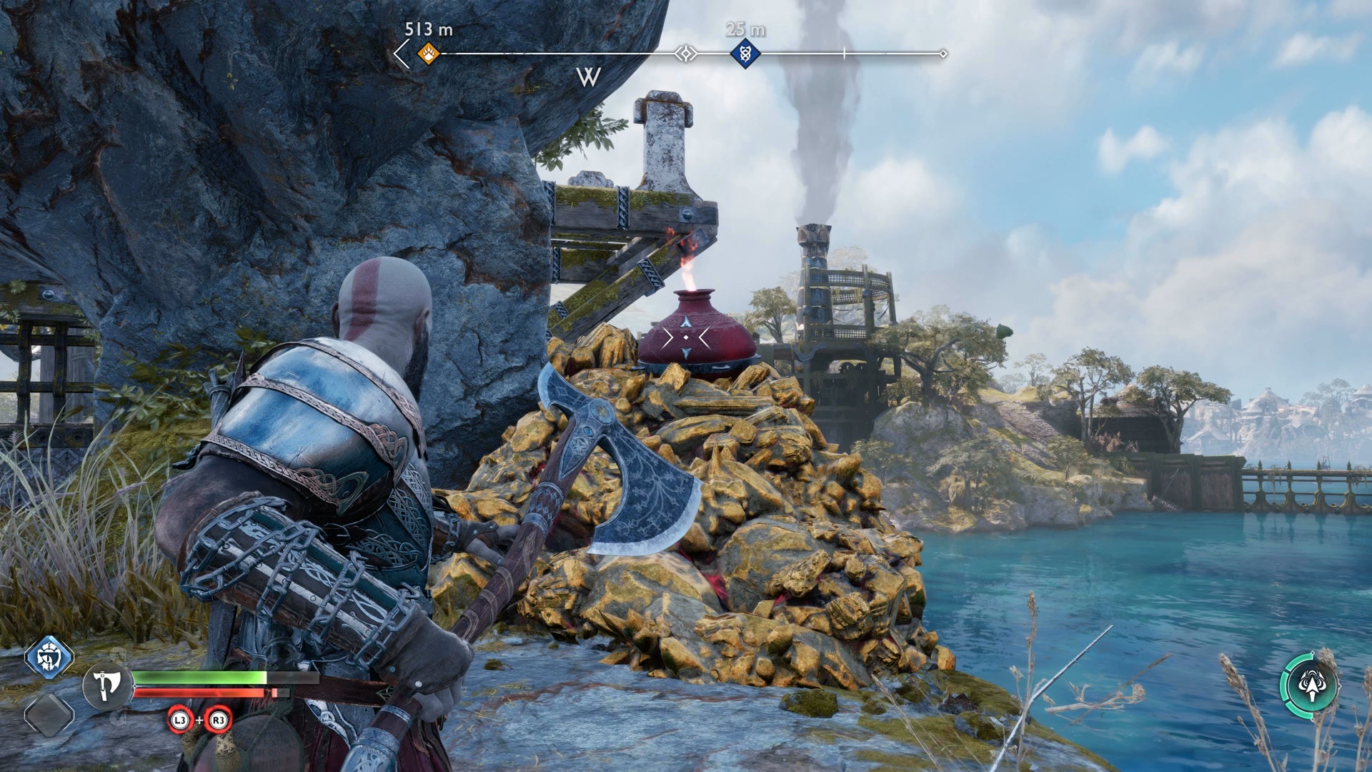 An explosive jar resting on top of some golden rocks in God of War Ragnarok - 5