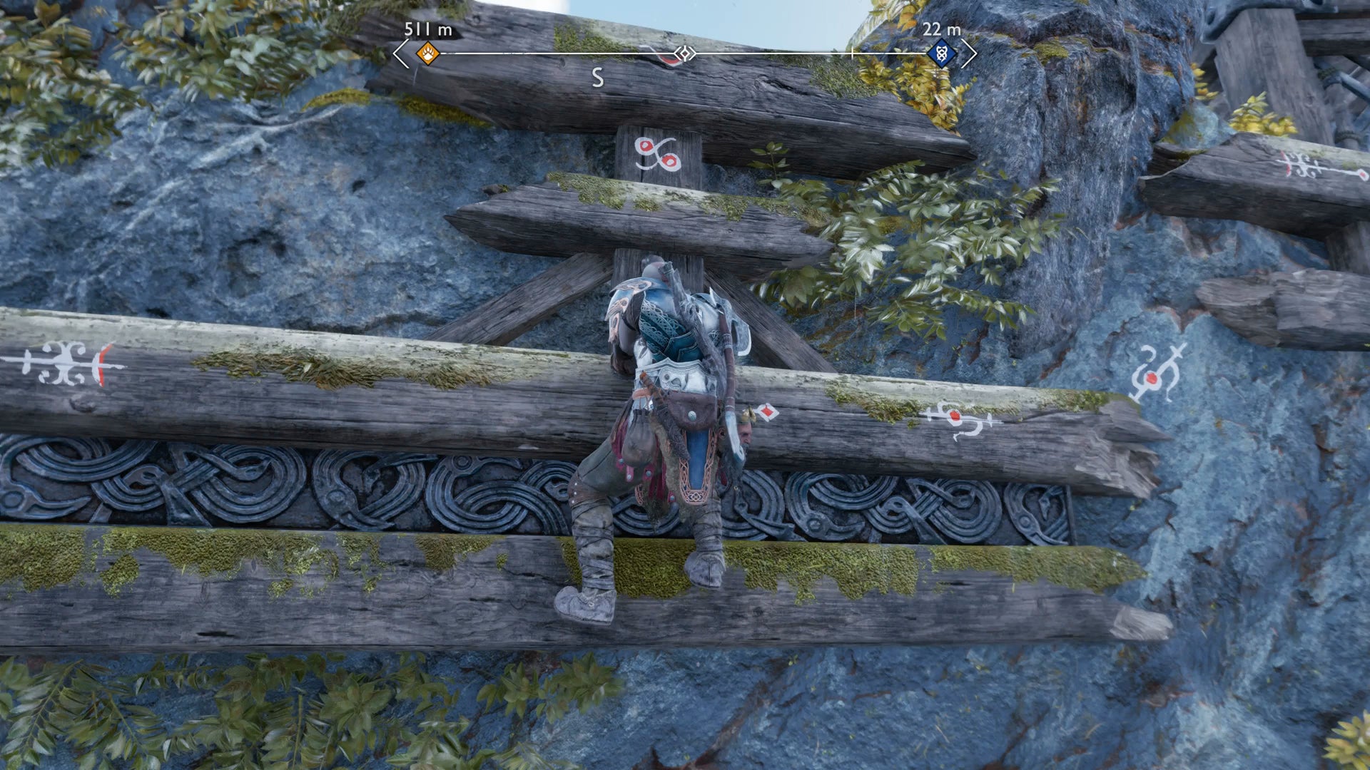 Kratos shimmying across a ledge during the Weight of Chains quest in God of War Ragnarok - 6