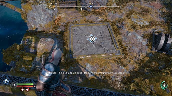 The vantage point overlooking the cave containing the Watchtower Key in God of War Ragnarok