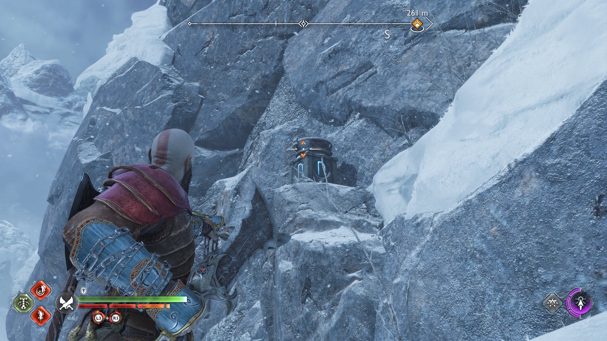 Kratos lighting the third Nornir brazier at the Well of Urd in God of War Ragnarok - 134