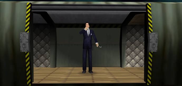James Bond stood inside a train in GoldenEye 007