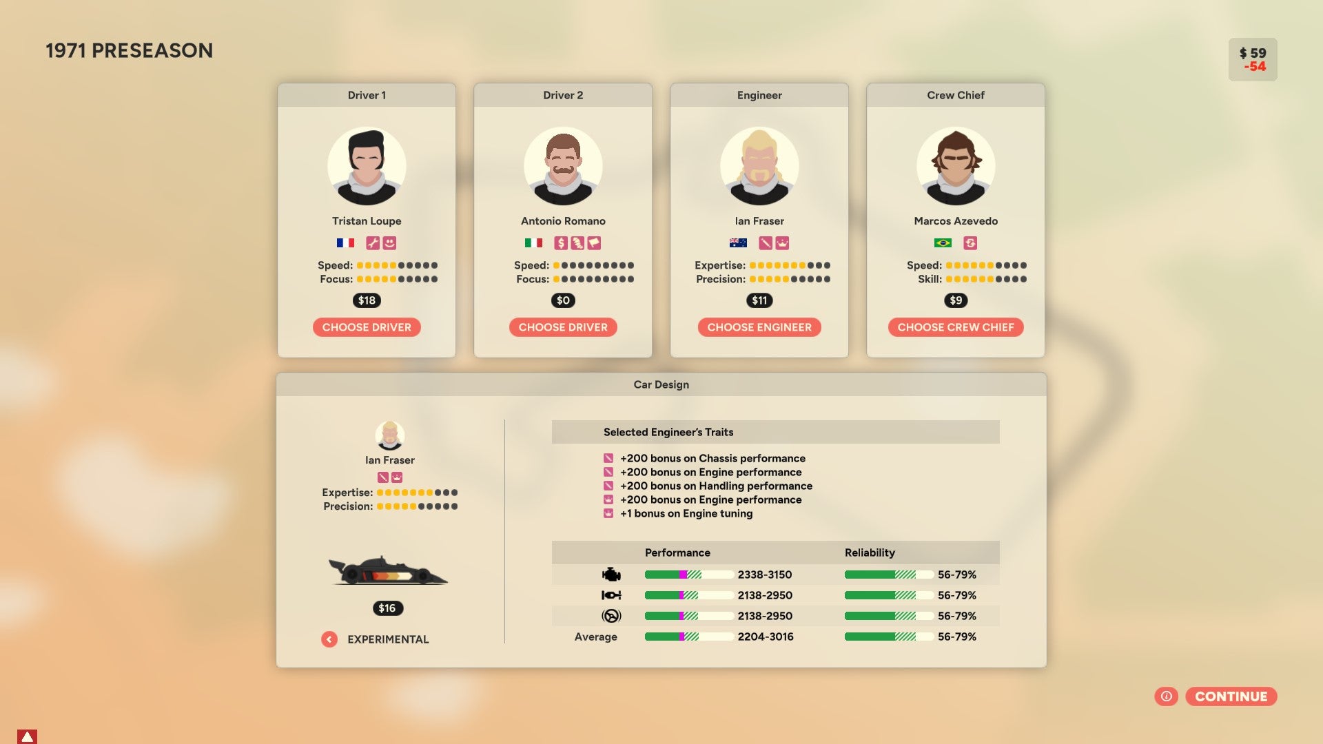 The team screen in Golden Lap. - 4