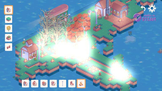 Top down view of a pretty though malformed towned bathed in the searing light of two dozen campfires