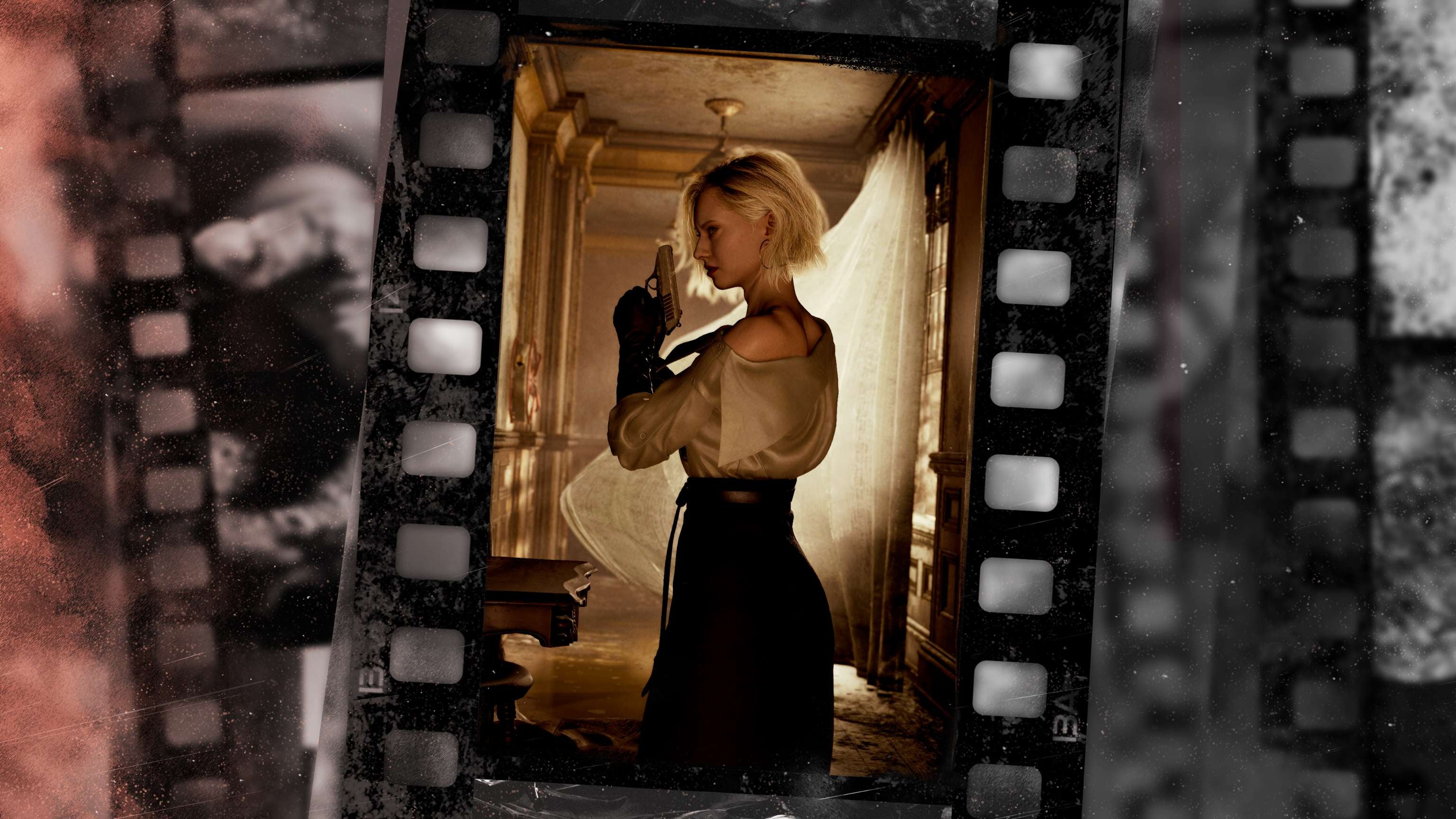 Grace from Resident Evil Requiem in a stylised photo from the game's new photo mode