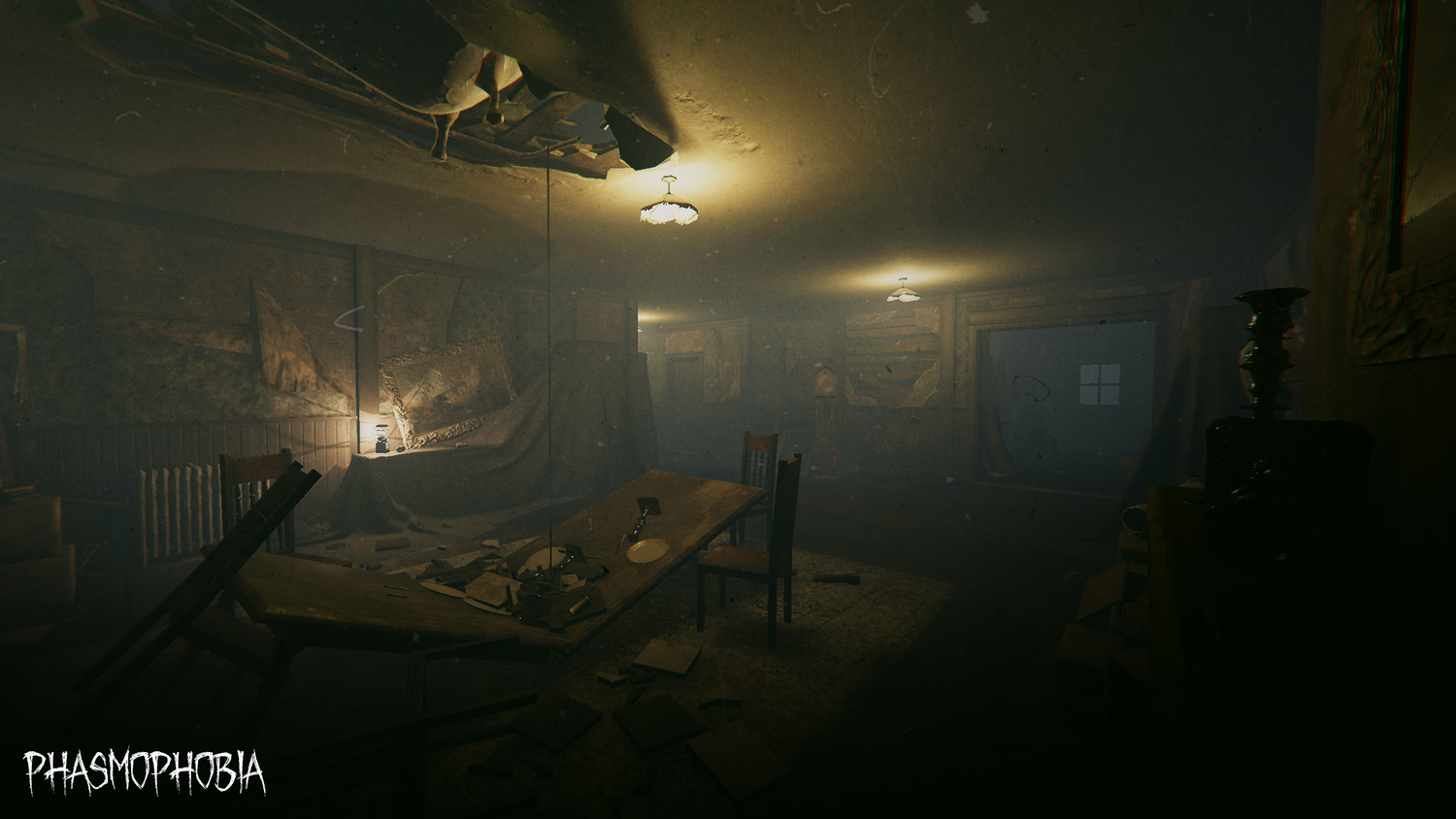 Screenshots from Phasmophobia's reworked Grafton Farmhouse