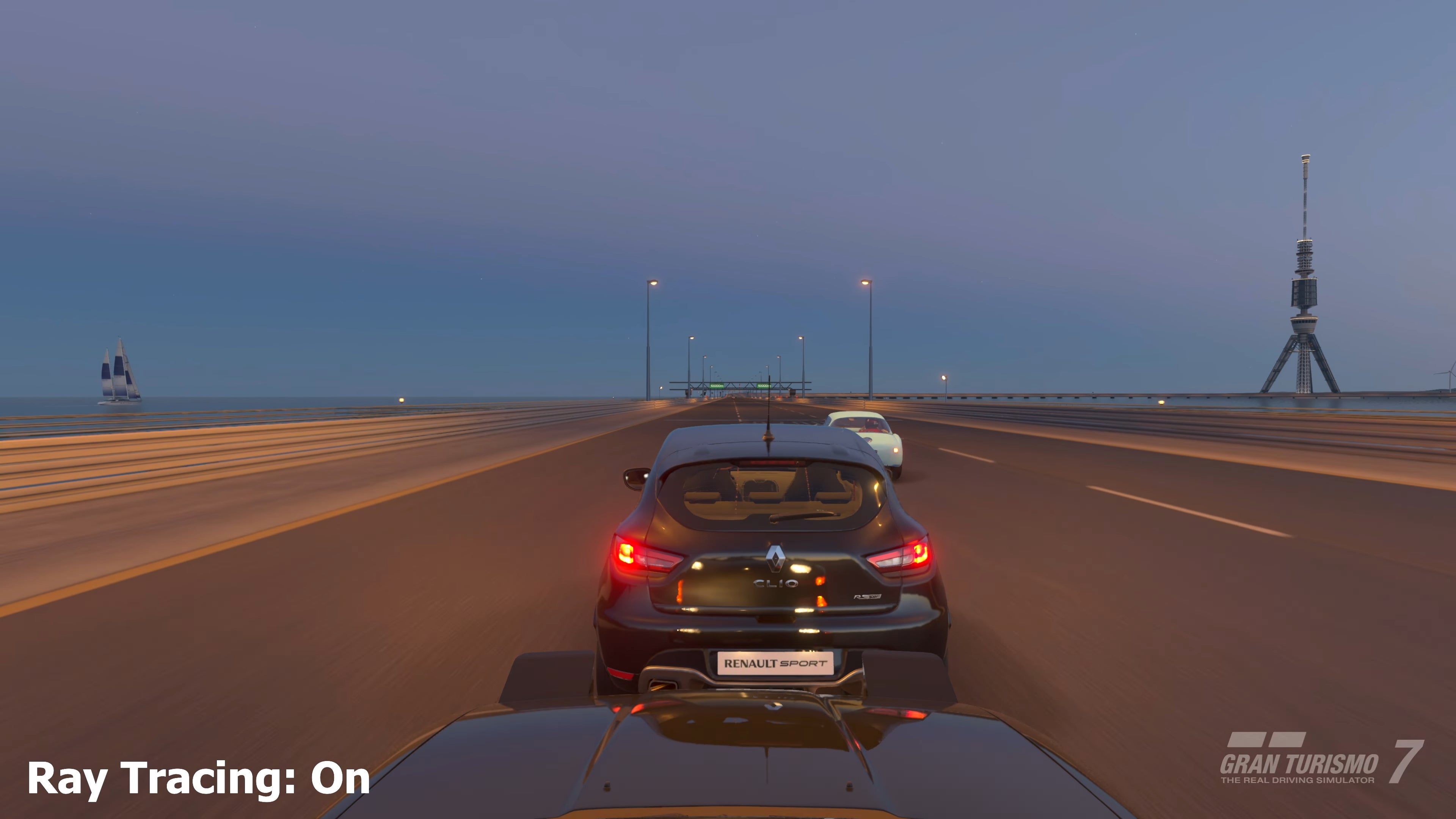 RT on in GT7: you can see the POV car&rsquo;s reflection on the car ahead, and vice versa.