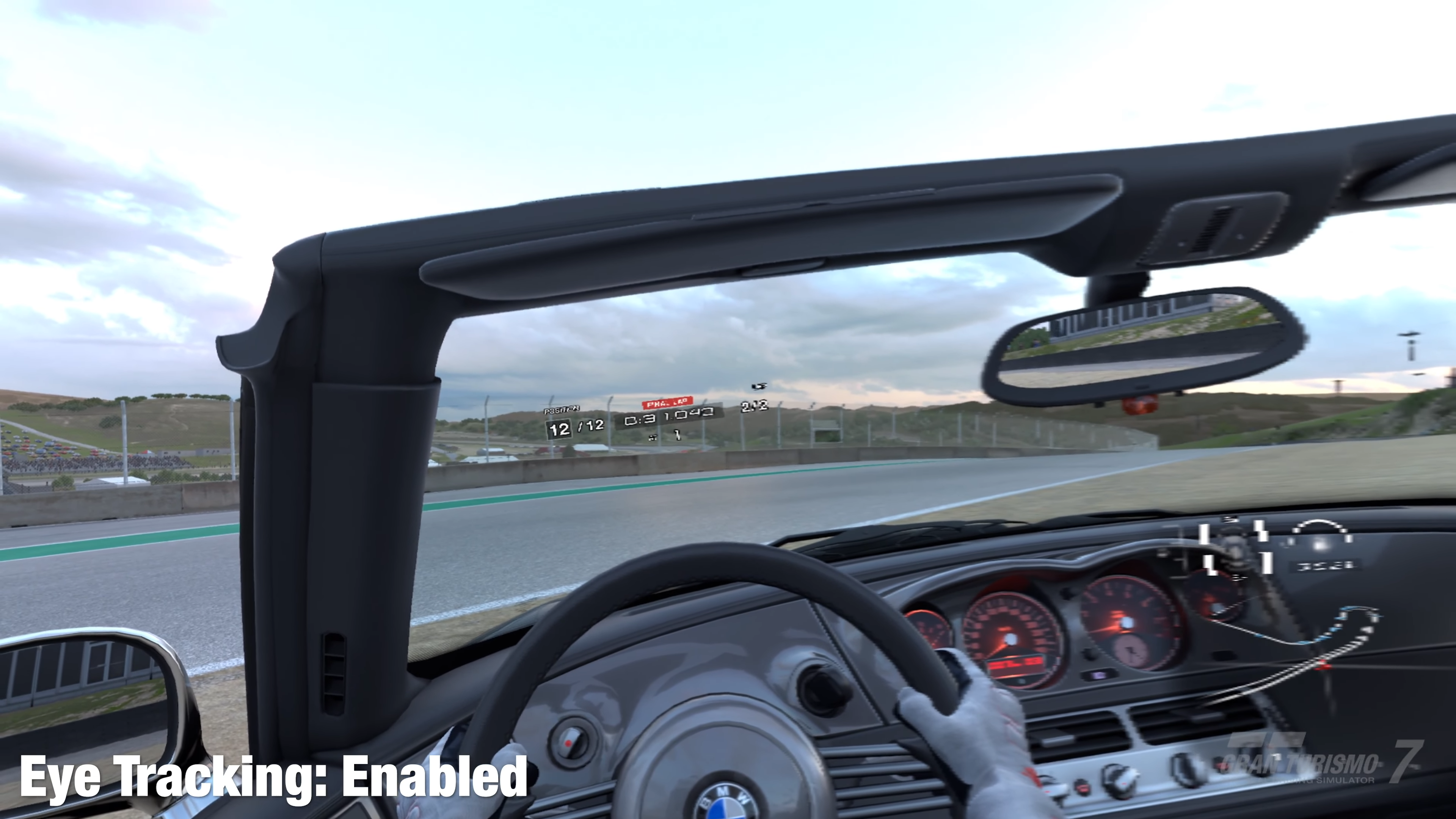 gt7 psvr2 screenshot, showing foveated rendering (blurry low-res presentation of elements you&rsquo;re not looking at).