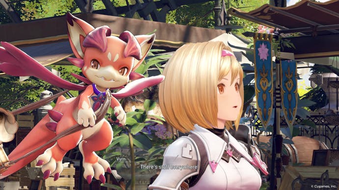 Granblue Fantasy Relink screenshot showing Vyrn and the protagonist.