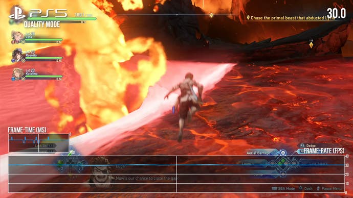 granblue fantasy: relink screenshot showing quality mode frame-rate and frame-time issues