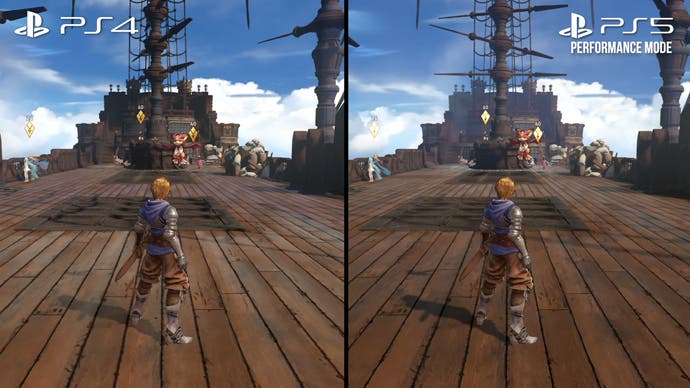 granblue fantasy: relink screenshot showing ps4 vs ps5 comparison on a ship