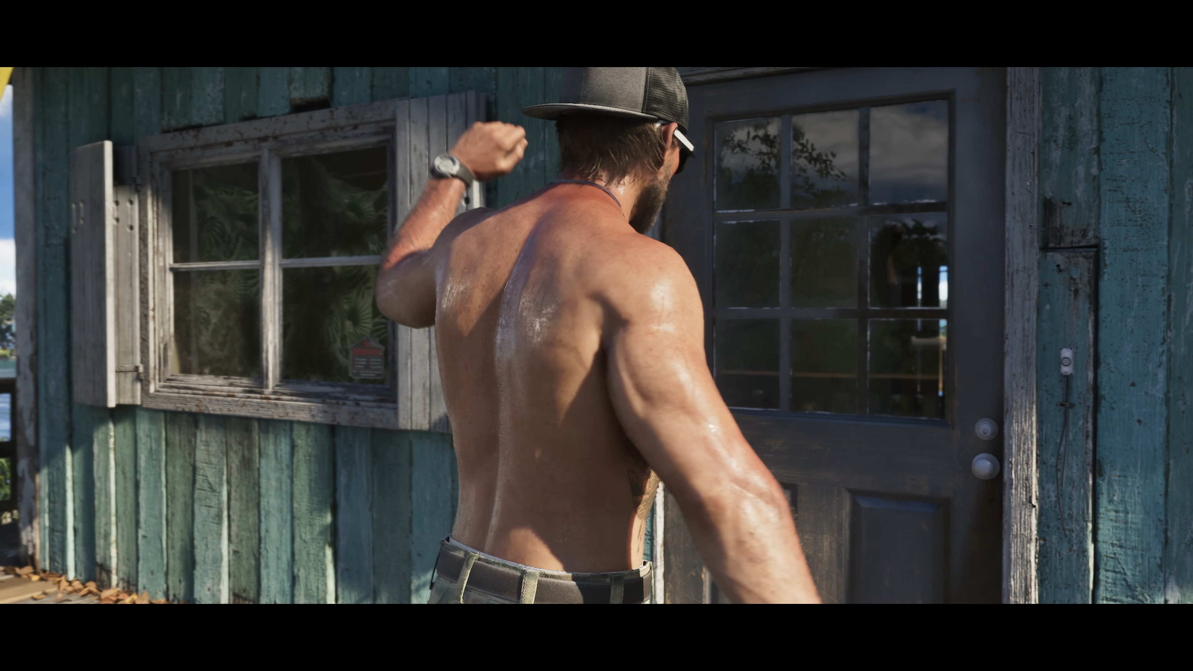Sweat on the back of Jason in GTA 6's Trailer 2