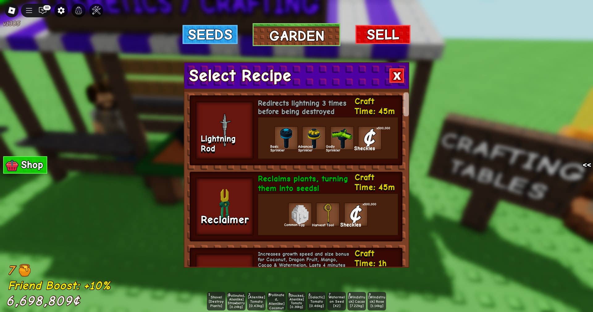 All crafting recipes in Grow a Garden - Dining and Cooking
