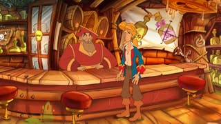 Guybrush Threepwood stands in a bar in fan made Booze of Monkey Island game