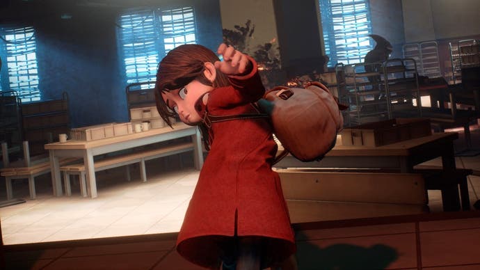 The character of Sally Kauffman in Gylt. She is a young girl, with brown hair and wearing a red coat