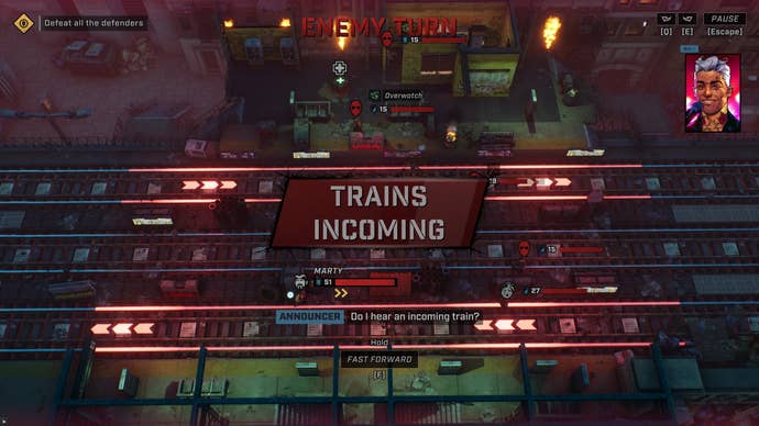 A top down view of a train track stage in Homicidal All-Stars