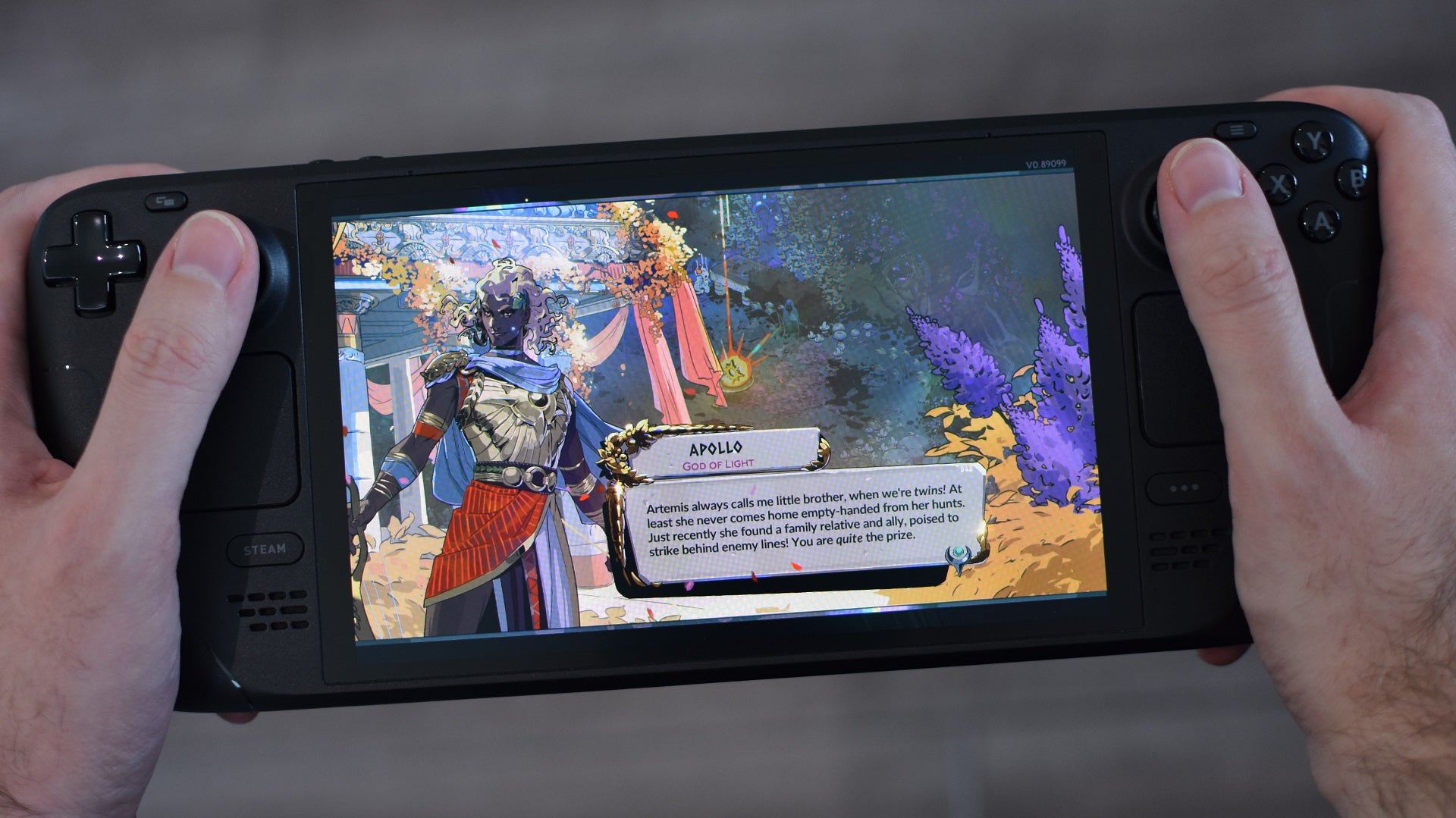 Chatting with the handsome Apollo in Hades 2 on the Steam Deck. - 6