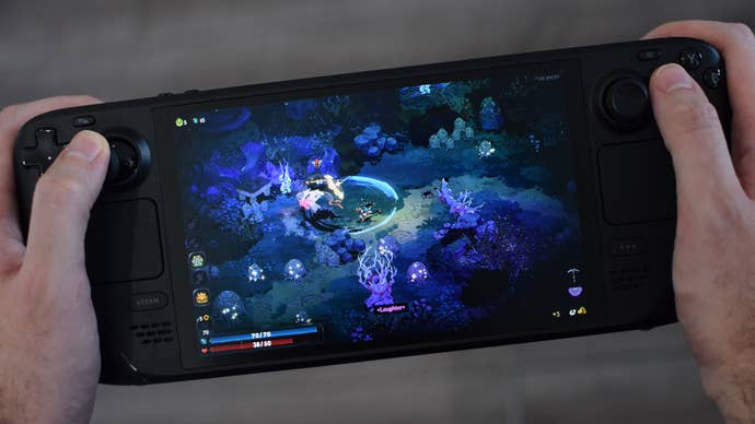 A relatively light combat encounter in Hades 2, running on a Steam Deck OLED.