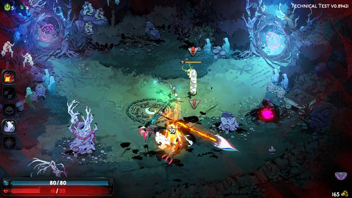A special attack zings through enemies leaving a trail of flame in Hades 2.