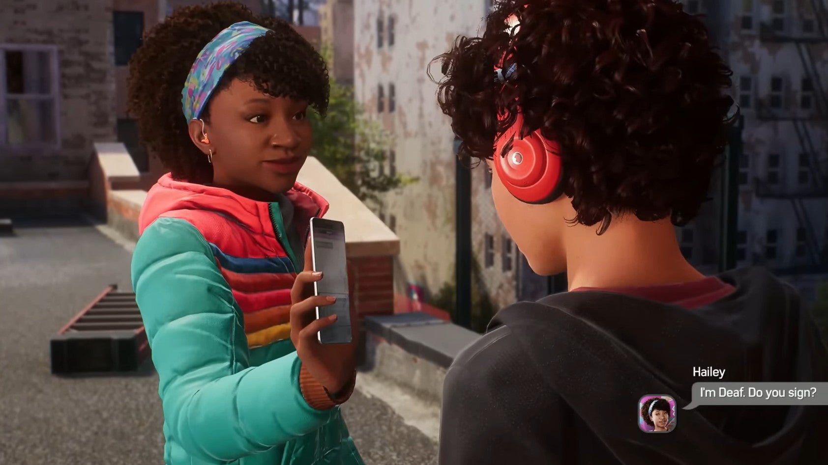 Hailey uses text messages to communicate with a character who doesn&rsquo;t know ASL in Marvel&rsquo;s Spider-Man 2