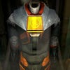 A close view of Gordon Freeman’s HEV suit in the original Half-Life 2.