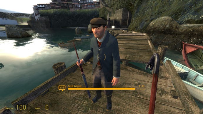 Looking at the Fisherman in Half-Life 2: Lost Coast while a developer commentary node plays.